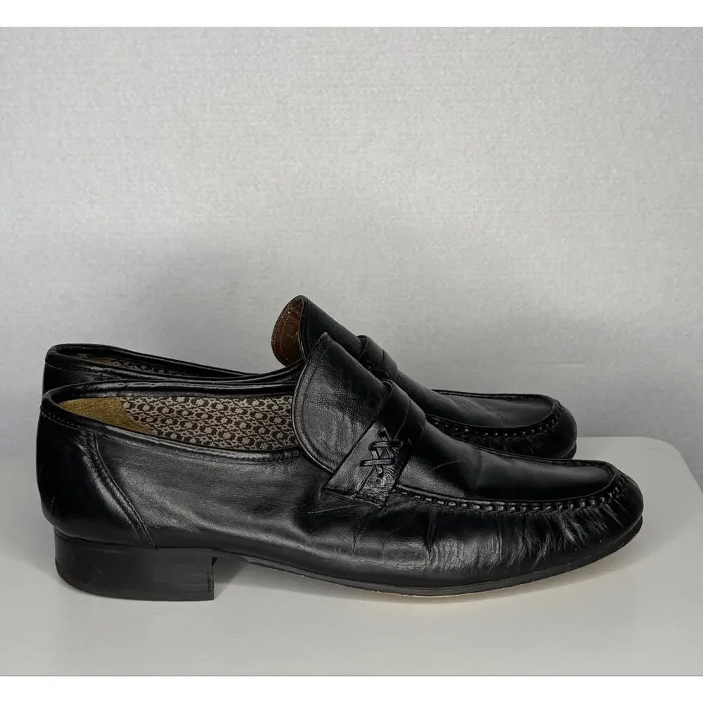 1990s Donato Marrone Black Leather Penny Loafers Brazil Men’s 10.5 M